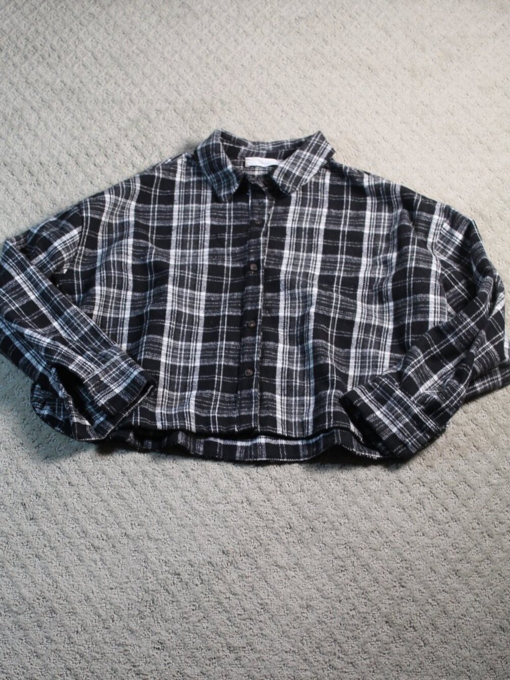 Talulah Size S Black White Boxy Plaid Flannel Top